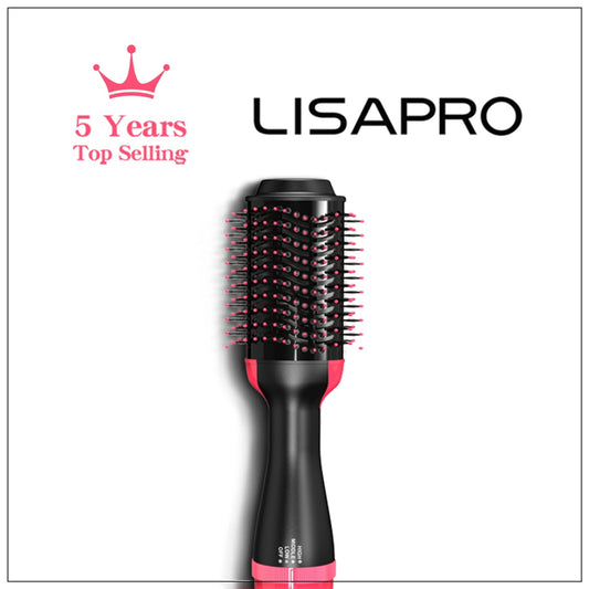 LISAPRO Hot Air Brush; One-Step Hair Dryer  &amp; Volumizer 1000W Blow Dryer Soft Touch Pink Straightener